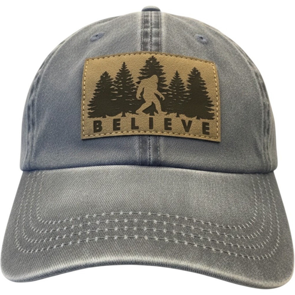 Bigfoot Believe Baseball Cap Distressed Navy Sasquatch Hat Adjustable